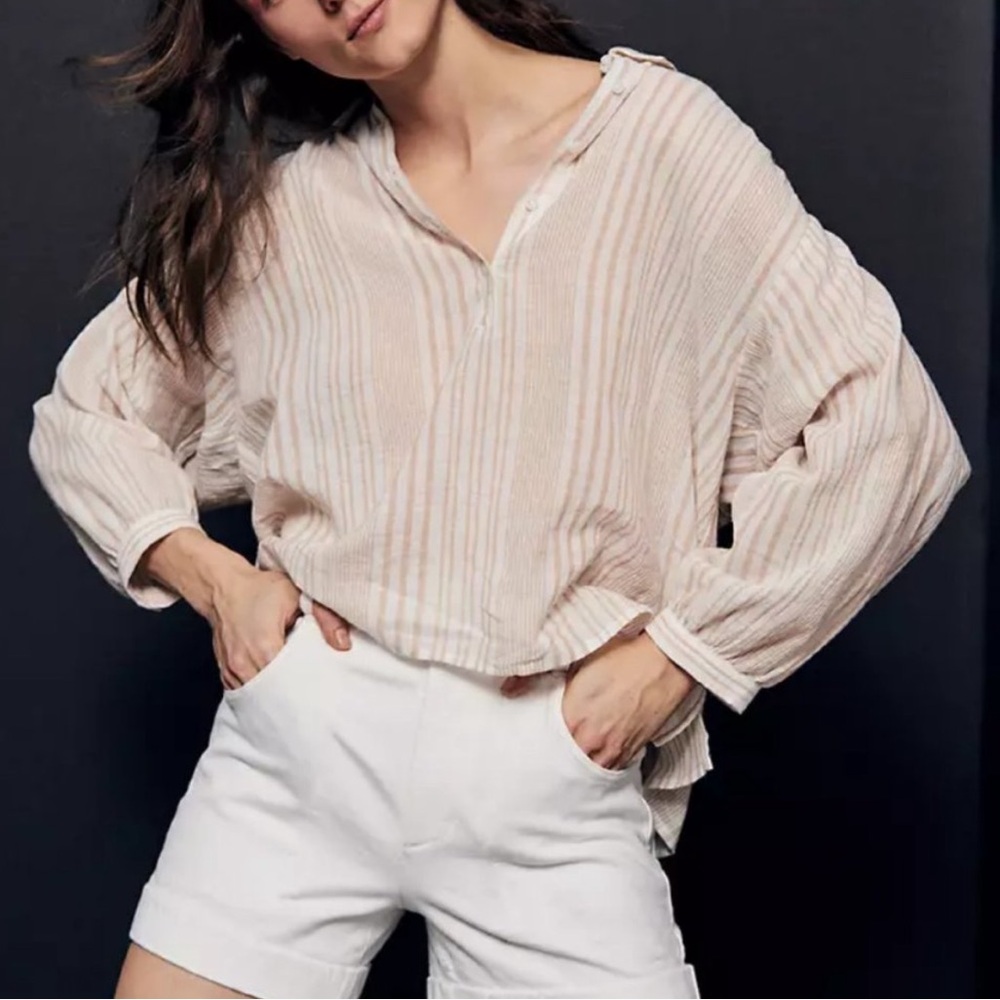 Madewell Gauze Popover Shirt Drop-Shoulder M White Mix Stripe Earthen Flowy